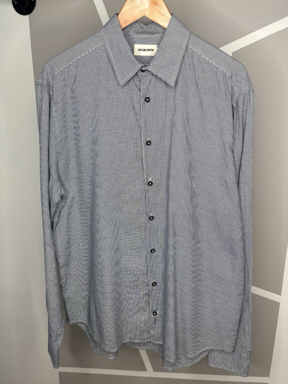 Taylor Stitch Jack Houndstooth Organic Cotton Shirt Mens 44 XL Black Long Sleeve